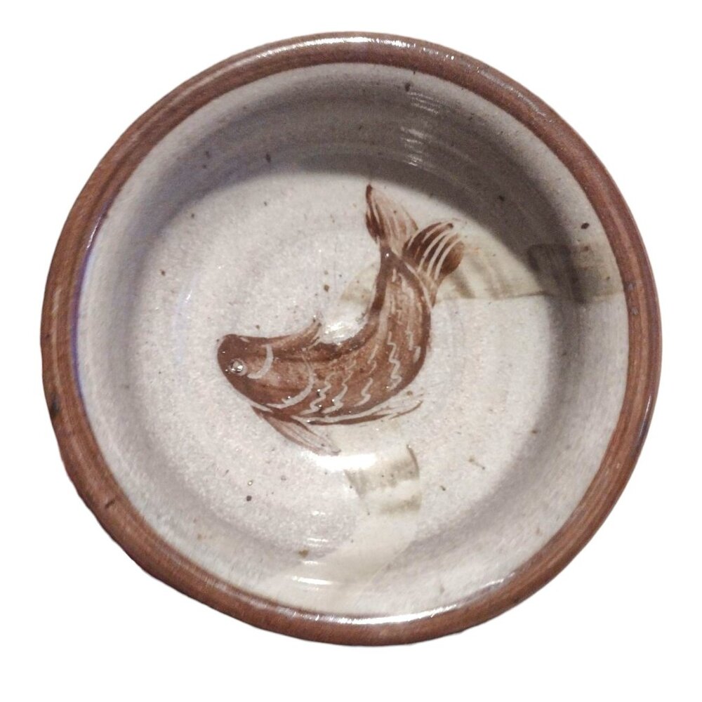 Vintage Studio Art Pottery Koi Fish Bowl Dish Stoneware Mid Century Modern 6"